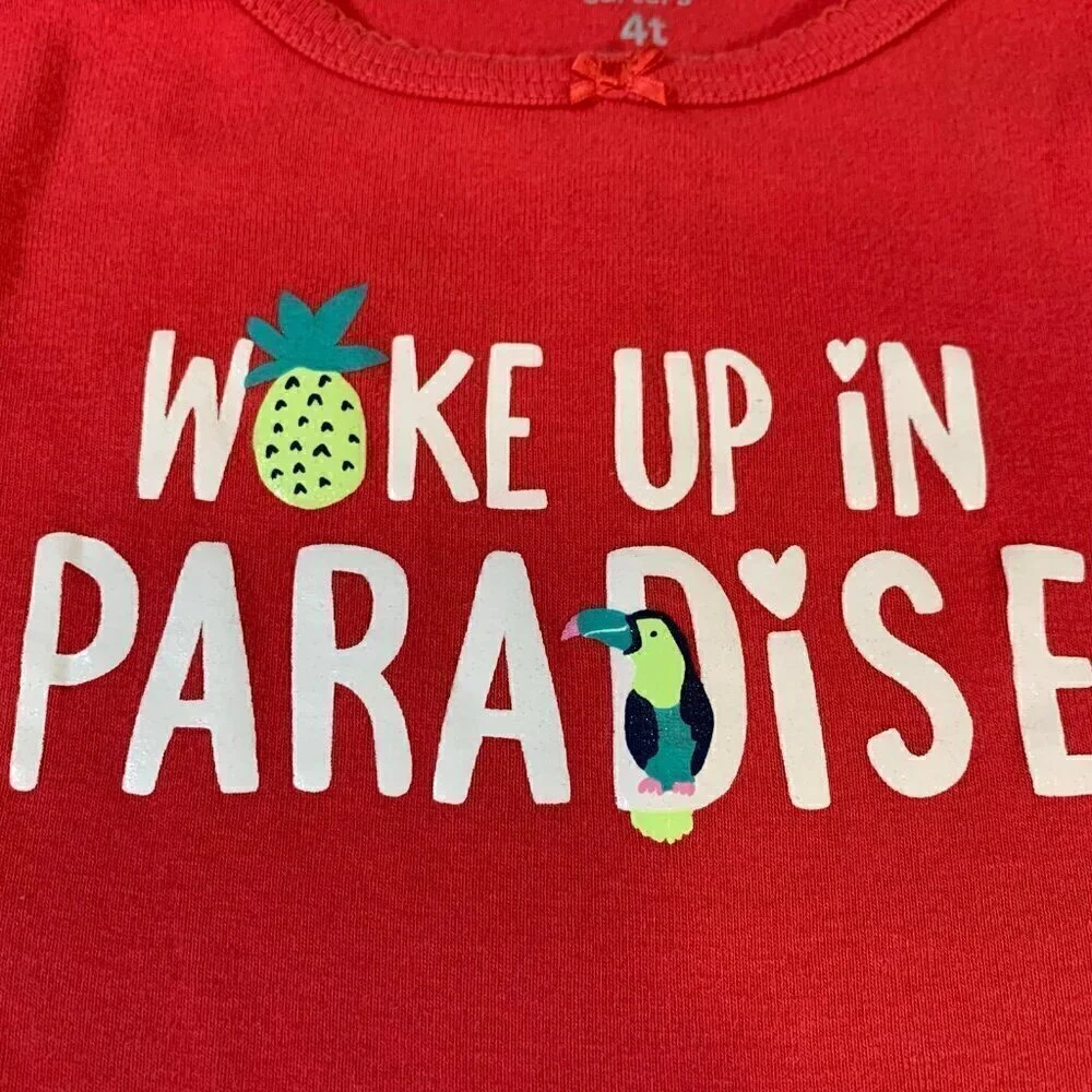 5/$25 Carter's Girls 4T‎ Woke Up In Paradise Red Toucan Pajama Set Shorts